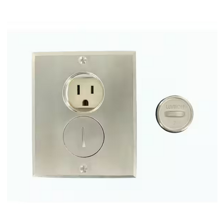 15 Amp Commercial Grade Self Grounding Duplex Outlet Floor Box, Ivory/Nickel