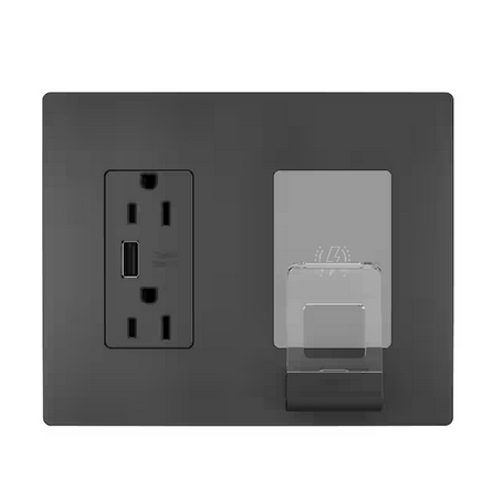 radiant 15 Amp 125-Volt Decorator Duplex Outlet Tamper Resistant USB Wireless Charger with Wall Plate USB, Black - 91007095881