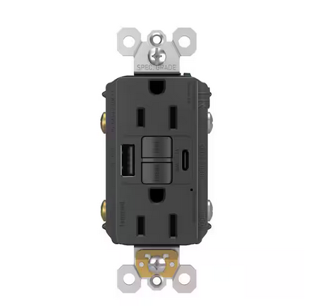 radiant 15 Amp 125-Volt Tamper Resistant Self-Test GFCI Duplex Outlet with Type A/C USB, Graphite