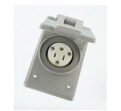 15 Amp 125-Volt Straight Blade Grounding Power Outlet Receptacle, Gray