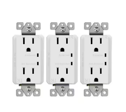 15-Amp 125-Volt Indoor Residential Decor Duplex Outlet with 900 Joules Protection, White (3-Pack) - 91009606391