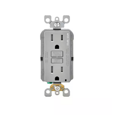 15 Amp 125-Volt Duplex Self-Test SmartlockPro Tamper Resistant AFCI/GFCI Dual Function Outlet, Gray - 91001877799