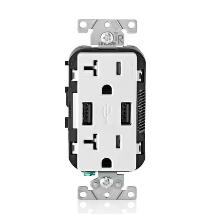 Decora 20 Amp 125-Volt Combination Duplex Outlet and USB Outlet, White (2-Pack) - 91006065794