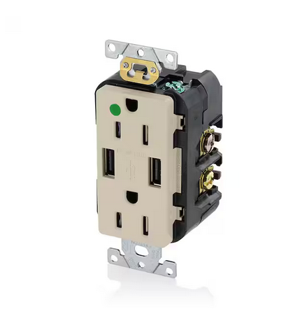 Decora 15 Amp Hospital Grade Tamper Resistant Duplex Outlet and 3.6 Amp USB Outlet, Ivory