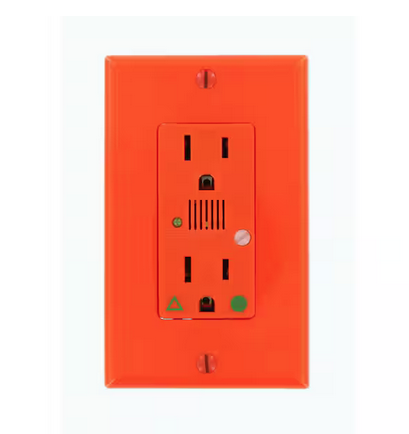 Decora Plus 15 Amp Hospital Grade Extra Heavy Duty Isolated Ground Duplex Surge Outlet with Audible Alarm, Orange