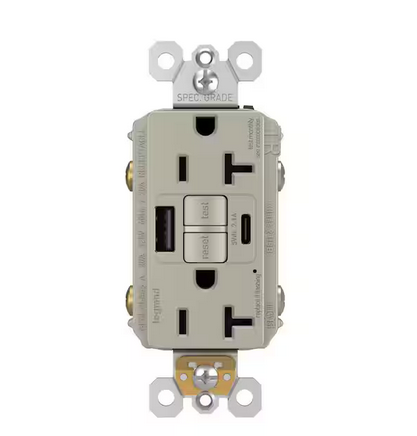 radiant 20 Amp 125-Volt Tamper Resistant GFCI Residential/Commercial Decorator Duplex Outlet with Type A/C USB, Nickel - 91006683036