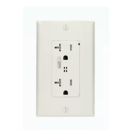 Decora Plus 20 Amp Commercial Grade Tamper Resistant Self Grounding Duplex Surge Outlet with Audible Alarm, White