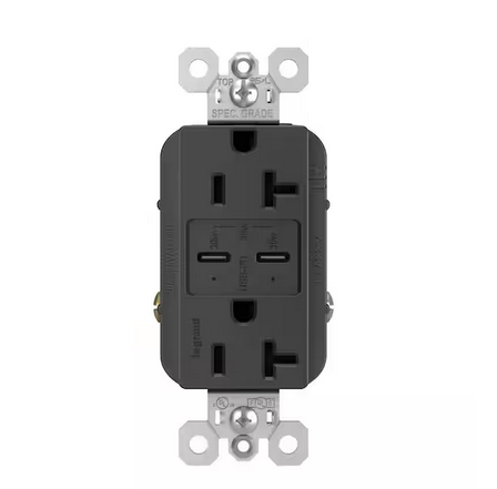 radiant 20 Amp 125-Volt Tamper-Resistant Duplex Outlet with Ultra-Fast PLUS Power Delivery USB C/C, Graphite - 91007018974