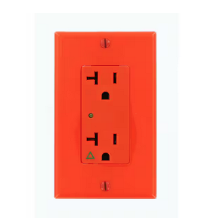 Decora Plus 20 Amp Industrial Grade Heavy Duty Isolated Ground Duplex Surge Outlet, Orange
