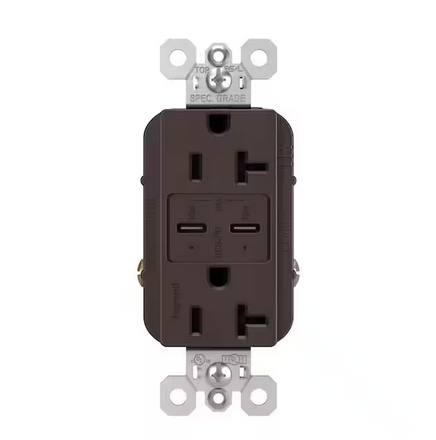 radiant 20 Amp 125-Volt Tamper-Resistant Duplex Outlet with Ultra-Fast PLUS Power Delivery USB C/C, Dark Bronze - 91007018969