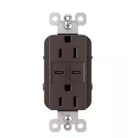 radiant 15 Amp 125-Volt Decorator Duplex Outlet with 6.0 Amp Type C/C USB, Dark Bronze - 91005513211