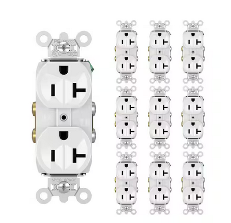 Pass and Seymour 20 Amp 125-Volt Tamper Resistant Commercial Grade Backwire Duplex Outlet, White (10-Pack) - 91007095734
