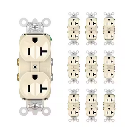 Pass and Seymour 20 Amp 125-Volt Tamper Resistant Commercial Grade Backwire Duplex Outlet, Light Almond (10-Pack) - 91007095735