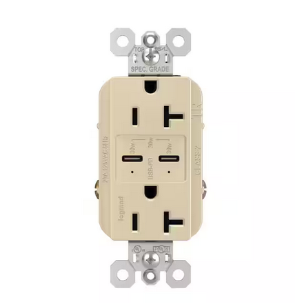 radiant 20 Amp 125-Volt Tamper-Resistant Duplex Outlet with Ultra-Fast PLUS Power Delivery USB C/C, Ivory - 91007018971