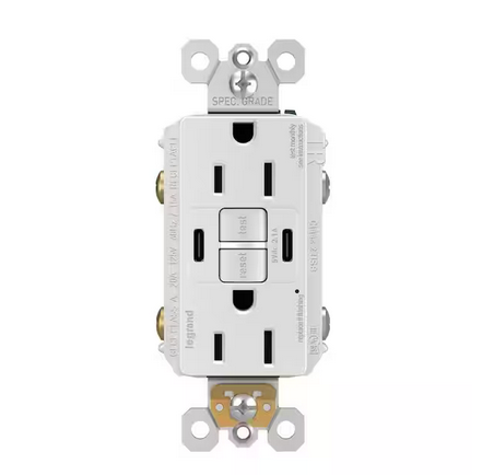 radiant 15 Amp 125-Volt Tamper Resistant GFCI Residential/Commercial Decorator Duplex Outlet with C/C USB, White - 91006496466