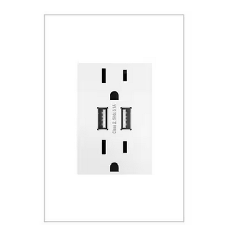 adorne 15 Amp 125-Volt Dual USB Plus-Size Duplex Outlet, White - 91004632676