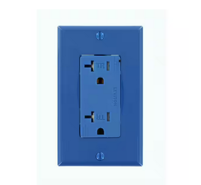 Decora Plus 20 Amp Commercial Grade Tamper Resistant Self Grounding Duplex Surge Outlet, Blue