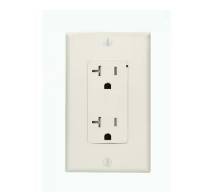 Decora Plus 20 Amp Commercial Grade Tamper Resistant Self Grounding Duplex Surge Outlet, White