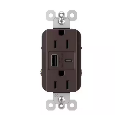 radiant 15 Amp 125-Volt Decorator Duplex Outlet with 6.0 Amp Type A/C USB, Dark Bronze - 91005511971