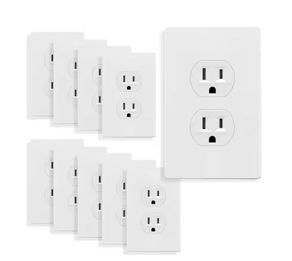 15 Amp Tamper Resistant Duplex Receptacle Outlet with Screwless Wall Plate, White (10-Pack) - 91009606378