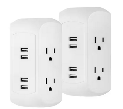 4-Outlet Grounded Wall Tap Surge Protector Adapter with 4 USB Ports, 560J, White, (2-Pack) - 91005439486