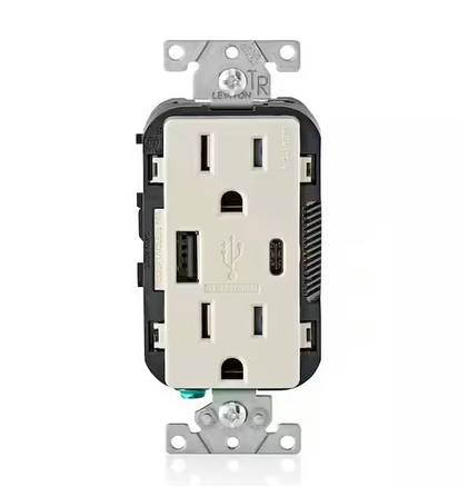 15 Amp Decora Type A and C USB Charger Tamper-Resistant Outlet, Light Almond - 91003202325