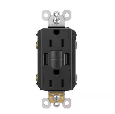 radiant 15 Amp 125-Volt Tamper Resistant GFCI Residential/Commercial Decorator Duplex Outlet with A/A USB, Black - 91007095736