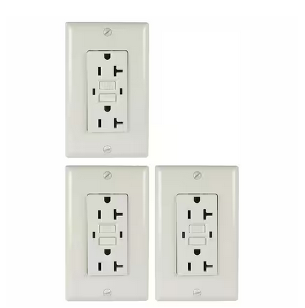 20 Amp 125 VDC GFCI Electrial Wall Outlet Indoor with Wall Plate, White (3-Pack)