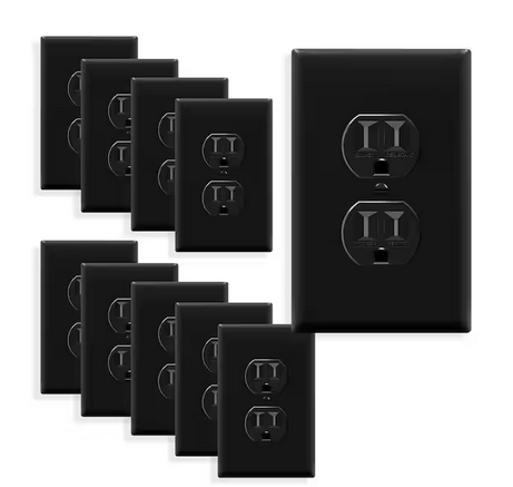 15 Amp Tamper Resistant Duplex Outlet with Midsize Wall Plate, Black (10-Pack) - 91009606388