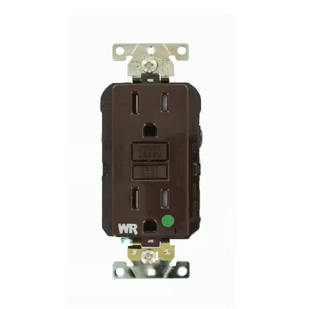 15 Amp SmartlockPro Hospital Grade Extra Heavy Duty Weather/Tamper Resistant Duplex GFCI Outlet, Brown
