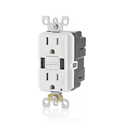 15 Amp Smartlock Pro Self-Test GFCI Combination 24-Watt (4.8 Amp) Type A USB In-Wall Charger Duplex Outlet, White - 91006469274