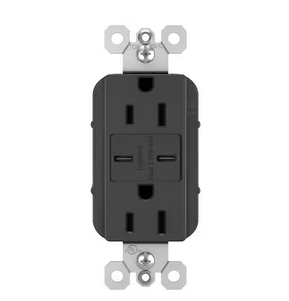 radiant 15 Amp 125-Volt Decorator Duplex Outlet with 6.0 Amp Type C/C USB, Graphite - 91005513213