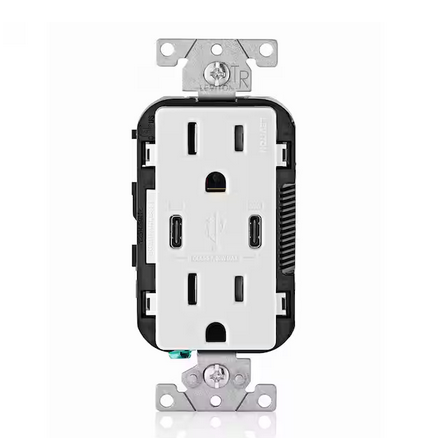 15 Amp White Duplex Tamper-Resistant Outlets with 6 Amp USB Dual Type-C Power Delivery In-Wall Chargers - 91005617865