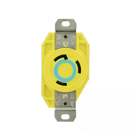 30 Amp 250-Volt Flush Mounting Locking Outlet Industrial Grade Grounding Corrosion Resistant, Yellow