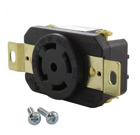 30 Amp 277-Volt/480-Volt Nema L22-30R Flush Mount Locking Industrial Grade Outlet - 91004853576
