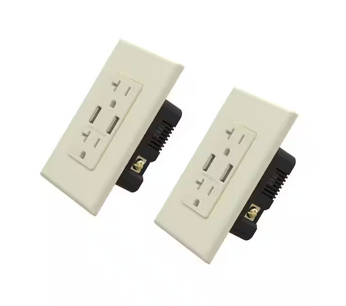 4.0 Amp Dual USB Ports with Smart Chip, 20 Amp Duplex Tamper Resistant Outlet, Wall Plate Included, Almond (2-Pack) - 91006202377