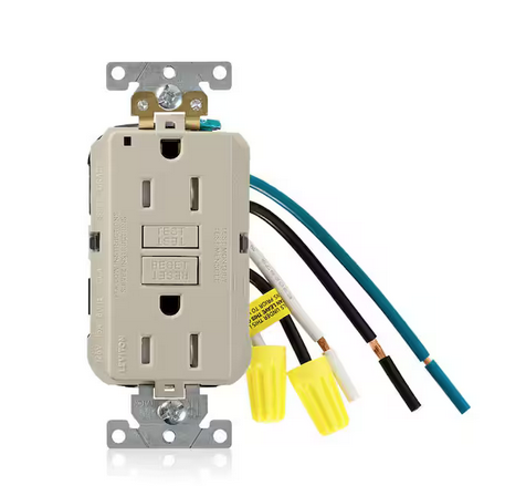 15 Amp SmartlockPro Industrial Grade Heavy Duty Tamper Resistant GFCI Outlet with Leads, Ivory