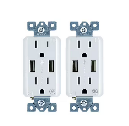 4 Amp High Speed USB Charger Duplex Outlet 15 Amp Tamper Resistant In-Wall Duplex Outlet with Ultra Charge Tech (2-Pack) - 91003599695