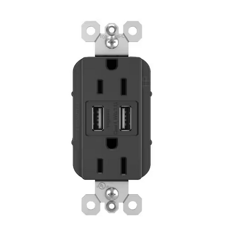 radiant 15 Amp 125 Volt Duplex Outlet with 3.1 Amp USB, Graphite - 91005370634