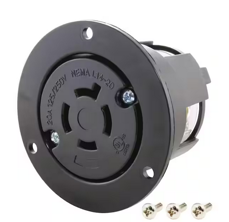 20 Amp 125/250-Volt NEMA L14-20R Flanged Mounting Locking Industrial Grade Outlet Receptacle - 91004334535