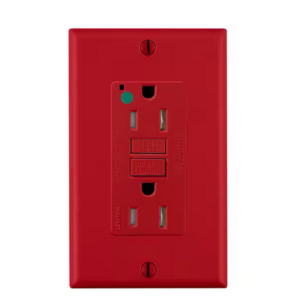 15 Amp SmartlockPro Hospital Grade Extra Heavy Duty Tamper Resistant GFCI Outlet with Guide Light, Red