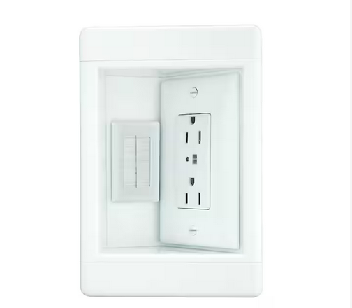 Pass & Seymour 1 Gang Recessed TV Media Box Kit with Surge Suppressing Outlet and Low Voltage Inserts, White - 9819535
