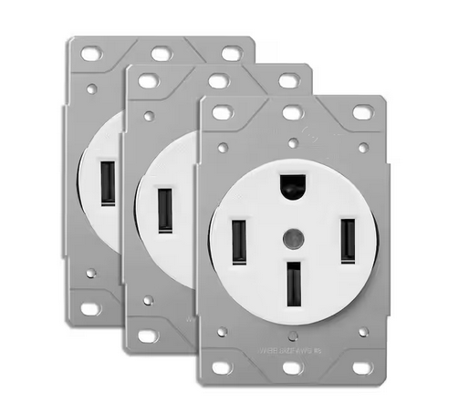 50 Amp 125/250V, Single Straight Blade Range Receptacle Outlet, NEMA 14-50R, Flush Mount, White (3-Pack) - 91009519625