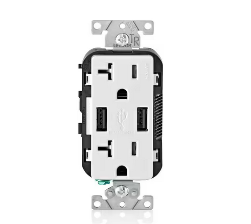 Decora 20 Amp 125-Volt Combination Duplex Outlet and USB Outlet, White - 91001030190