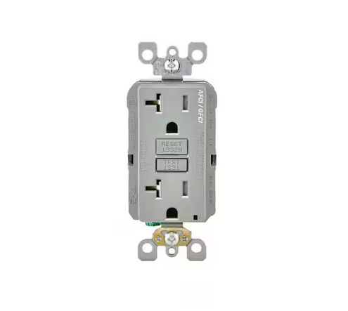 20 Amp 125-Volt Duplex Self-Test SmartlockPro Tamper Resistant AFCI/GFCI Dual Function Outlet, Gray