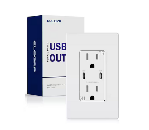 30-Watt Type A & Type C USB Duplex Wall Outlet for PD and QC, 15 Amp Receptacle, w/Wall Plate (1-Pack, White) - 91010024659