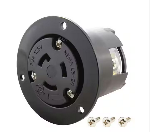 20-Amp 125-Volt NEMA L5-20R Flanged Mounting Locking Industrial Grade Single Outlet Receptacle - 91004334539
