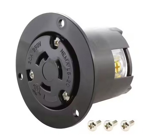 20 Amp 250-Volt NEMA L6-20R Flanged Mounting Locking Industrial Grade Outlet Receptacle - 91004334537