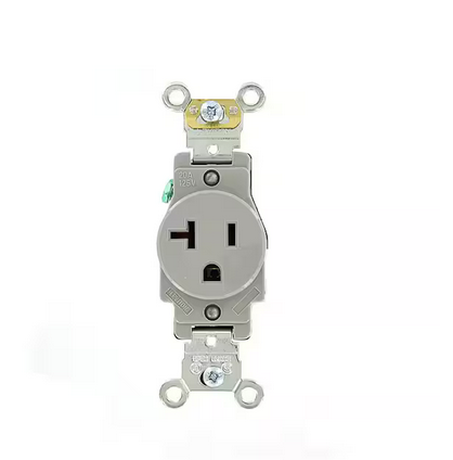 20 Amp Industrial Grade Heavy Duty Self Grounding Single Outlet, Gray