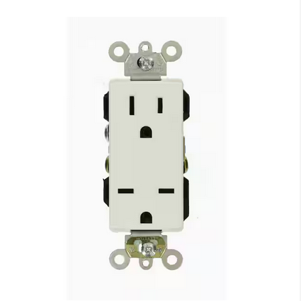 Decora Plus 15 Amp Commercial Grade Dual-Voltage Self Grounding Duplex Outlet, White